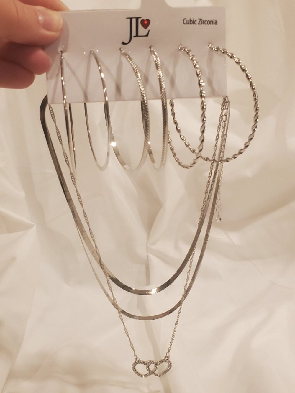 JL Cubic Zirconia Necklace & Earring Fashion Jewelry Set - Silver